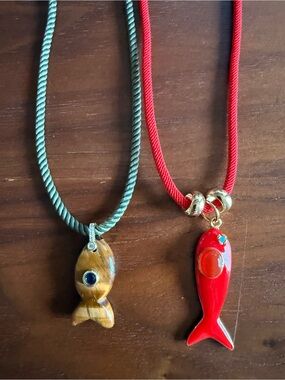 Rope Necklaces w/ Natural Stone Fish Pendant